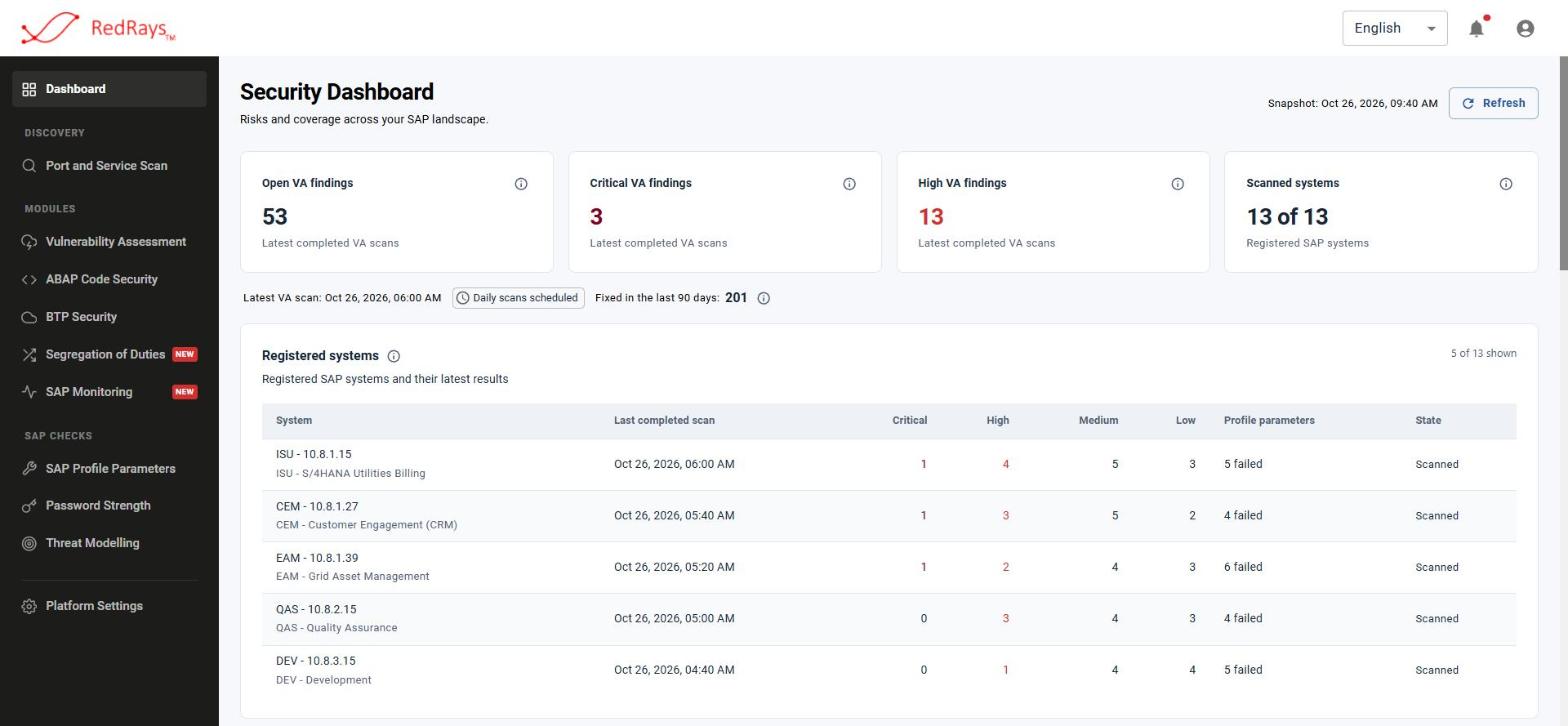 RedRays SAP security dashboard for utilities SAP IS-U systems
